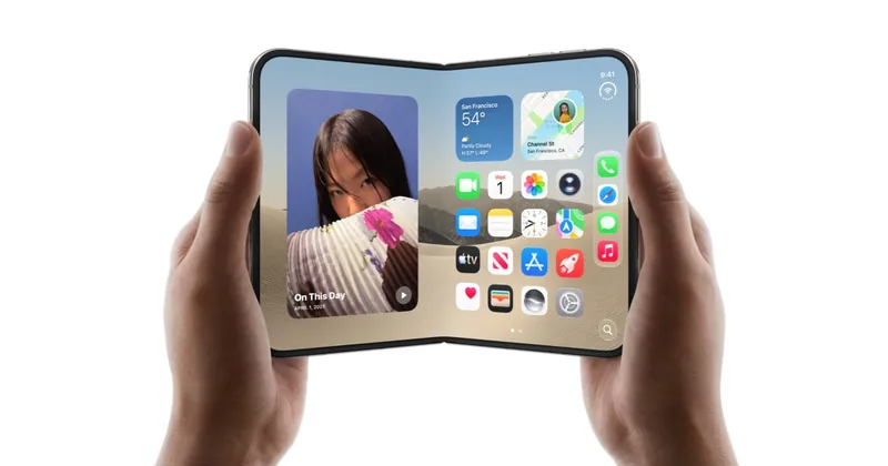 iPhone Duo held open showing the 7.6-inch inner display